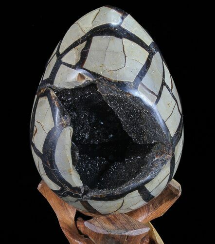 Septarian Dragon Egg Geode - Black Crystals #72046